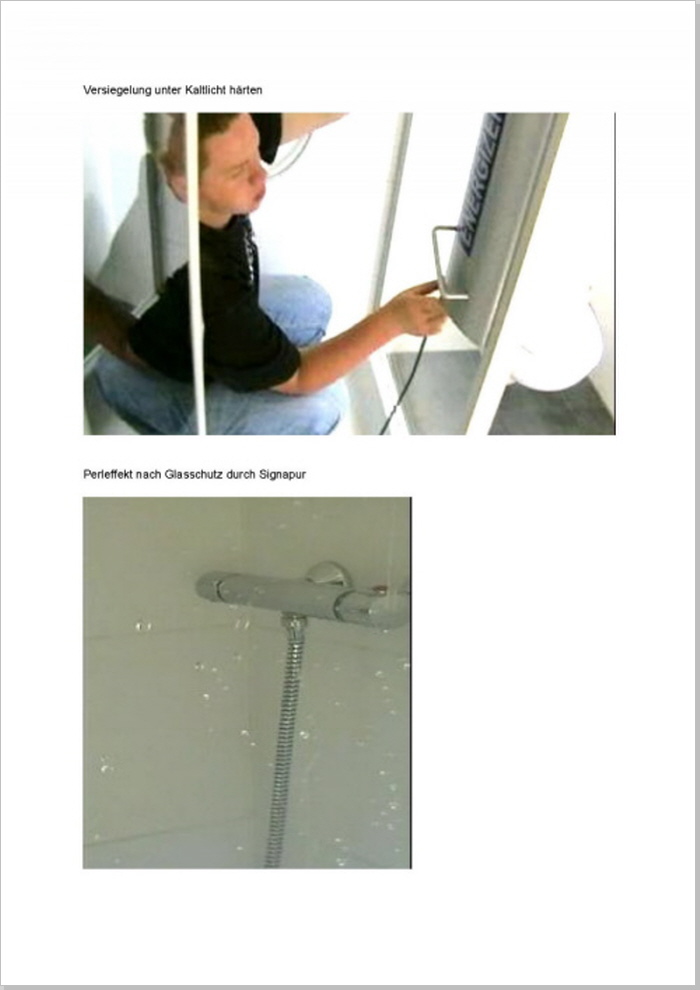 Duschglas - Belichtung + Tropfentest